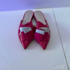 Delpozo Leather Slides. Made In Italy. Size 37 1/2. Worn Once. Soles Professionally Done At The Leather Spa Nyc. No Scratches Or Marks. Slip-on Pointed Toe Flats For Galas, Spring Mules With Branded Insole And Pointed Toe, Designer Flats With Leather Sole For Spring, Pink Almond Toe Flats For Formal Occasions, Formal Pink Almond Toe Flats, Designer Flats For Spring, Modern Leather Party Flats, Elegant Pink Slip-on Flats, Spring Patent Leather Flats For Office