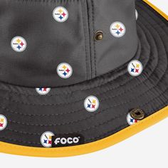 Pittsburgh Steelers Womens Mini Print Hybrid Boonie Hat FOCO - FOCO.com Adjustable Hats For Fan Merchandise With Team Spirit, Casual Team-colored Trucker Hat For Game Day, Casual Trucker Hat In Team Colors For Game Day, Casual Team-colored Hat For Game Day, Sports Fan Trucker Hat With Visor, Sports Fan Cap For Tailgating, Sports Fan Visor Hat For Game Day, Adjustable Fan Merchandise Hat, Casual Game Day Hat With Team Logo