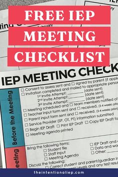 the free meeting checklist is on top of a pile of papers