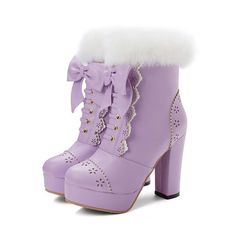 Ankle Boots High Heel, Fur Decoration, Purple Heels, Platform Block Heels, Heel Design, Boots High, Platform Ankle Boots