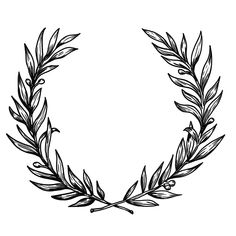 a black and white drawing of a wreath