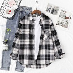 Plaid Shirt Women, Checked Blouse, Straight Clothes, Womens Flannel Shirt, Long Sleeve Plaid Shirt, Plaid Blouse, Outfit Casual, Casual Blouse, Long Blouse