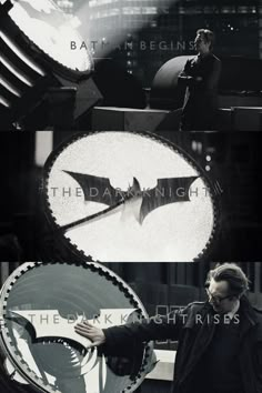 the dark knight rises movie poster with batman and bat symbol on it's side