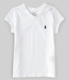 From Polo Ralph Lauren&#x2C; this t-shirt features:V-neckShort sleevesSignature embroidered pony at the left chestCotton/modalMachine wash; tumble dryImported. Logo T, Dillard's, Logo Tees, Logo T Shirt, Girl Top, Tshirt Logo, White Undershirt, Polo Ralph, Polo Ralph Lauren