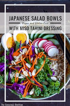 japanese salad bowls with miso tahitii dressing