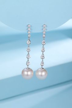 10-11mm Freshwater Pearl & Sparkling Long Freshwater Pearl Earrings - House Of Pearls Pearl Bride, Bridal Elegance, Pearl Collection, Freshwater Pearls Earrings, Pearl Types, Pearl Strands, Pearl Wedding, Bridal Beauty, Bridal Pearls