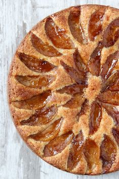 a close up of a pie on a table