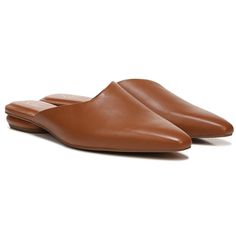 New - Never Used With Box Synthetic Almond Toe Mules For Office, Leather Flat Mules For Office, Flat Leather Mules For Office, Pointed Toe Mules With Cushioned Footbed For Work, Flat Faux Leather Mules For Work, Clogs And Mules, Mule Shoes, Famous Footwear, Franco Sarto Shoes