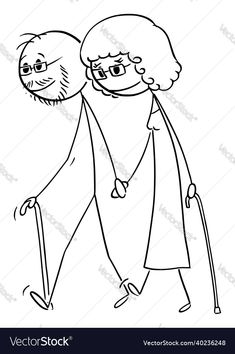 Stick Drawing Couple, Old Couple Sketch, Drawing Of Old Couple, Old Couple Doodle, Old Couple Clipart, Couple Vector, Woman Cartoon, Boulet Journal