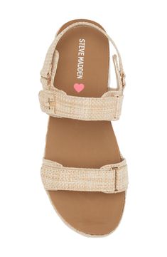 A breezy seaside classic is sized down for your mini-me in this espadrille-inspire platform sandal secured by easy-on hook-and-loop straps. 1 1/4" platform (size 4) Adjustable hook-and-loop straps Memory foam cushioning Textile upper/synthetic lining/rubber sole Imported Trendy Wedge Sandals With Adjustable Strap For Beach, Casual Wedge Sandals With Adjustable Strap For Vacation, Summer Vacation Slingback Espadrilles, Casual Wedge Sandals With Adjustable Strap For Spring, Casual Summer Wedge Sandals With Adjustable Strap, Casual Spring Wedge Sandals With Adjustable Strap, Summer Beach Slingback Espadrilles, Spring Espadrilles With Buckle Closure, Beach Slingback Platform Espadrilles