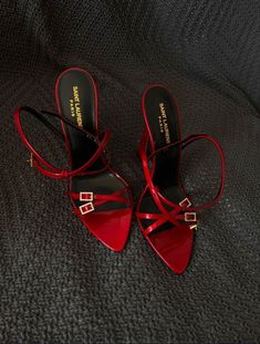 Saint Laurent Heels, Red Kitten Heels, Hak Tinggi, Shoes Outfit Fashion