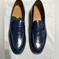 Brand New With Box Navy Blue Classic Blue Goodyear Welted Loafers, Blue Leather-lined Loafers For Business, Blue Slip-on Synthetic Loafers, Luxury Blue Slip-on Loafers, Navy Slip-on Loafers With Stitched Sole, White Loafers, Brooks Brothers Men, Chestnut Leather, Brown Loafers