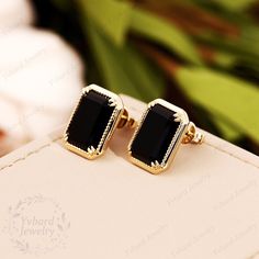 "❤Jewelry Details -Gold Type : 14k gold / 10k gold(Choose One in Material Option) Center Stone: Natural Black Onyx 8*11mm Center Stone Total Carat Weight: Approximately 5.6ctw (2.8ct*2pcs) Cut: Emerald Cut / 3EX Earrings Size: 10*13mm SKU: YE0021-2 ❤The link for the same style necklace is https://www.etsy.com/listing/919600248/vintage-black-onyx-pendant-necklace-pave?ref=shop_home_feat_4&pro=1&frs=1 ❤The link for the same style ring is https://www.etsy.com/listing/925188792/emerald-cut-b 14k Gold Jewelry With Matching Earrings For Evening, Evening Jewelry Set With Matching Earrings In 14k Gold, Black 14k Gold Earrings For Evening, Fine Jewelry 14k Gold Black Earrings, Black Gold-plated Earrings For Formal Occasions, Classic Onyx Earrings Gift, Formal Black Gold-plated Earrings, Black Emerald-cut 14k Gold Jewelry, Black 14k Gold Earrings With Polished Finish