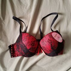 New Bra Size 32b New With Tags Color Red With Sexy Black Lace Material 85%Nylon 15%Spandex Adjustable Straps I Do Bundle And Offers Are Welcome Push-up Bra With Medium Support For Night Out, Red Stretch Bra With Padded Cups, Red Underwire Bra For Night Out, Fitted Red Padded Bra, Red Fitted Bra With Padded Cups, Fitted Red Bra With Padded Cups, Fitted Seamless Red Bra, Red Underwire Bra With Lined Body, Fitted Red Seamless Bra