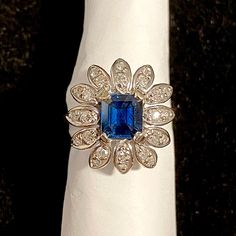 Square 7mm Blue Sapphire And 12 Diamonds 14kt White Gold Petal Shape Ring Diamonds Ring, Ring Color, Womens Jewelry Rings, Diamond Rings, Blue Sapphire, Sapphire, Color Blue, Diamonds, White Gold