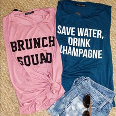 Sold At My Online Boutique! Nwt! Let Me Know Which One You Want! Pink Or Blue! Available In S M And L Pink Letter Print T-shirt For Day Out, Cute Pink Tops For Brunch, Casual Pink Tops For Brunch, Pink Fun Top With Text Print, Fun Pink Tops For Loungewear, Cute Crew Neck Tops For Brunch, Pink Or Blue, Let Me Know, Online Boutique