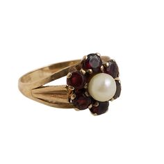 Antique Garnet Ring - 8k Rosy Yellow Gold Pearl & Garnet Ring Size 7 Antique Garnet Ring, September Birthstone Jewelry, Carnelian Ring, Rose Ring, Cabochon Ring, Garnet Ring, Gold Flower, Opal Earrings, Diamond Cluster Ring