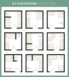 the floor plan for an 8x8 bathroom layout with four separate rooms and eight bathrooms