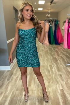 Sparkly Green Backless Spaghetti Straps Tight Short Homecoming Dress Semi Ideas, Homecoming Dress Tight, Homecoming Dresses Green, Ginger Zee, Backless Homecoming Dresses, Homecoming Dresses Sparkly, Homecoming Dress Short, Sequin Dress Short, Dress Display