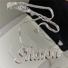 Luxury Custom Name Necklace Nameplate, Luxury Custom Nameplate Necklace For Women, Diamond Name Necklace, Custom Bling, Name Necklaces, Silver Bling, Tennis Chain, Nameplate Necklace, Gold Name Necklace