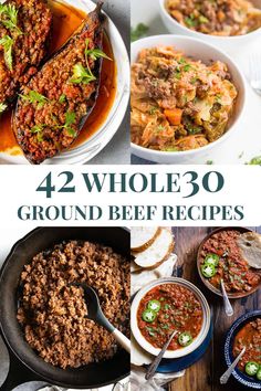 the cover of 42 whole 30 ground beef recipes, including meats and sauces