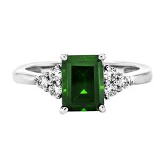 Lab-Created Emerald & White Sapphire Ring in Sterling Silver | Helzberg Diamonds Flower Engagement Ring Set, Rings Green, Moissanite Halo Ring, Emerald Rings, Moissanite Engagement Ring Halo, Helzberg Diamonds, Flower Engagement Ring, White Sapphire Ring, Lab Created Emerald