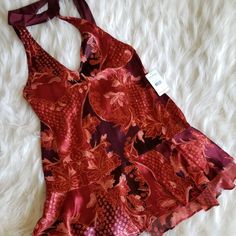 Brand Free People, Brand New, Tags Fitted Burgundy Blouse For Summer, Fitted Burgundy Summer Blouse, Red Stretch Top For Date Night, Stretch Red Top For Date Night, Chic Burgundy Tops For Summer, Chic Burgundy Summer Tops, Red Blouse For Date Night In Summer, Red Floral Print Top For Night Out, People Brand