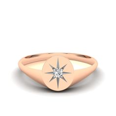 The Starburst Signet Diamond Ring is expertly crafted with a unique design, featuring a sparkling diamond at its center. Made for the fashion-forward individual, this ring adds a touch of elegance and sophistication to any outfit. With its sleek and modern look, this ring is sure to impress and elevate any style. Metal: 14K Gold Setting Type: Prong Rhodium Finish: Yes, on White Gold Natural Diamond Details: Weight: 0.07 Quantity: 01 Average Cut: Very Good Average Color: G-H Average Clarity: SI1- Celestial Style Single Diamond Ring, Star-shaped Diamond Ring With Single Diamond For Anniversary, Celestial Diamond Ring With Accents For Promise, Celestial Style Promise Diamond Ring With Accents, Elegant Diamond Star-shaped Signet Ring, Elegant Star-shaped Diamond Signet Ring, Star-shaped Diamond Ring For Gift, Elegant Diamond Star Signet Ring, 14k Gold Celestial Diamond Ring