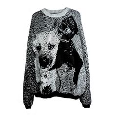 a black and white sweater with an image of a dog on it