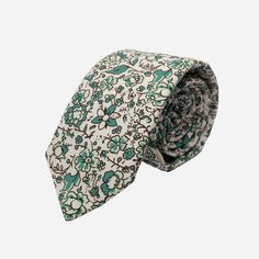 WHITING - Men's Tie Formal Cotton Ties With Floral Print, Cotton Ties For Workwear In Spring, Classic White Ties For Spring, Classic White Spring Ties, White Cotton Ties For Summer, White Cotton Summer Ties, White Floral Print Ties For Summer, Summer Floral Print Standard Tie, Green Spring Ties