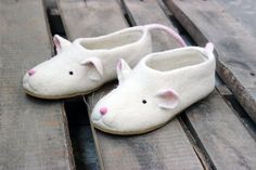 2020 Rat slippers Chinese lunar New Year mascot symbol, custom mouse, felted, personalized, natural Handmade Round Toe Slippers For Gifts, Handmade Closed Toe Slippers As Gift, White Winter Slippers With Rubber Sole, Comfortable White Winter Clogs, White Round Toe Clogs For Winter, Handmade White Slippers With Round Toe, White Comfortable Slippers For Gift, White Round Toe Slippers As Gift, White Round Toe Slippers Gift