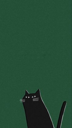 a black cat sitting on top of a green floor