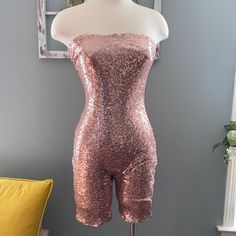 Fashionnova Sequin Romper Color Pink 100% Nylon Mesh Sequin Lining 100% Polyester Hand Or Machine Fitted Short Jumpsuits And Rompers For Spring, Glamorous Stretch Jumpsuits And Rompers For Summer, Fitted Glamorous Jumpsuits And Rompers For Summer, Chic Short Length Jumpsuits And Rompers For Party, Summer Sequin Stretch Jumpsuits And Rompers, Summer Stretch Sequined Jumpsuits And Rompers, Fitted Sequin Jumpsuits And Rompers For Summer, Pink Sequined Jumpsuits And Rompers For Summer, Pink Fitted Jumpsuits And Rompers With Sequins