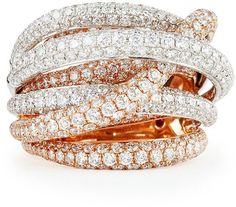 Roberto #Coin #18k #White #& #Rose #Gold #Fantasia #Pave #Diamonds #Crossover #Ring Rose Gold Band Ring, Crossover Diamond Ring, Criss Cross Ring, Crossover Ring, Rings Accessories, Roberto Coin, Pave Diamond Ring