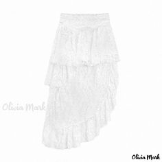 Olivia Mark - Asymmetric Lace Cut-Out Design Midi Skirt - Vacation Skirt Elegant White Bottoms With High-low Hem, Elegant White High-low Hem Bottoms, Fitted High-low Hem Maxi Skirt For Summer, White Fitted Skirt With Asymmetrical Hem, Fitted High-low Hem Summer Skirt, Fitted High-low Hem Skirt For Summer, Fitted White High-low Hem Skirt, White Fitted High-low Skirt, Harajuku Skirt