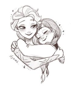 two girls hugging each other with their faces drawn in pencil and surrounded by emoticions