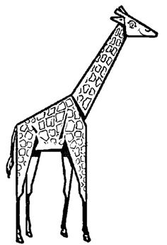 a black and white drawing of a giraffe with geometric patterns on it's body