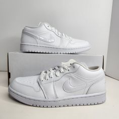 Air Jordan 1 Low Size 10.5 Women White/White-White Sku: Dv0990-111 100% Authentic Brand New With Box (Box Is Missing Lid) Any Questions? Make Sure To Ask Price Firm Classic White Low-top Jordan Shoes, White Low-top Jordan Shoes With Perforations, White Low-top Jordan Shoes With Perforated Toe Box, Jordan 1 Low Triple White, Jordan 1 Crimson Tint, Jordan 1 Low Women, Jordan 1 Shadow, High Top Jordans, Jordan 100