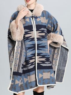 Women's Shawl Loose Fur Collar Jacquard Knit Cardigan Shawl Cape Coat Aztec Shawl Cardigan Shawl, Wrap Clothing, Neckwear Women, Knitted Shawl, Sleeveless Dresses Casual, Shawl Cardigan, Cape Coat, Women Shawl, Spring Outfits Women