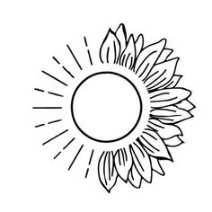 a sunflower is shown in black and white