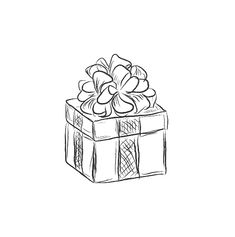 a hand drawn gift box with a flower in it on a white background stock illustration