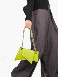 BirdinBag - Lime Chain Accented Flap Novelty Bag with Neon Finish Trendy Clutch Bag With Chain Strap, Chic Green Satchel With Chain Strap, Handheld Satchel With Chain Strap For Shopping, Trendy Chain Pouch Bag, Shopping Shoulder Clutch With Chain Strap, Chain Strap Clutch Shoulder Bag For Shopping, Handheld Shoulder Bag With Chain Strap For Shopping, Modern Chain Shoulder Bag, Modern Crossbody Bag With Chain