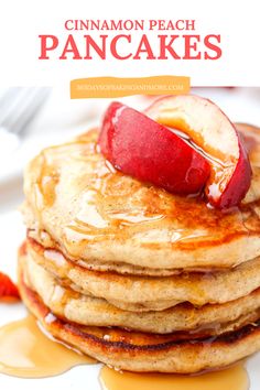 These Cinnamon Peach Pancakes are fluffy buttermilk pancakes spiced with cinnamon and flavored with fresh peaches. Adapted from a favorite family recipe, they are the perfect summer breakfast. Summer Breakfast Recipes, Cranberry Pancakes, Peach Pancakes, Fluffy Buttermilk Pancakes, French Toast Pancakes, Apple Cinnamon Pancakes, Flavored Pancakes, Fluffy Pancake Recipe, Best Pancake Recipe