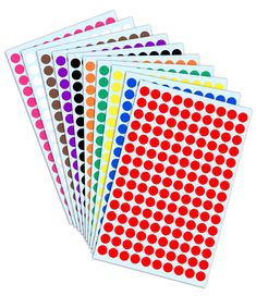 six different colored dots stickers on top of each other