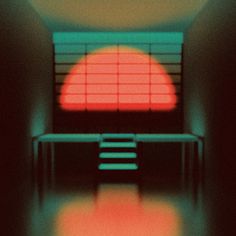 an image of a room with red and green lights on the wall in front of it