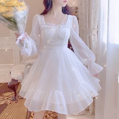 Платье принцессы Sparkle Angel Angelcore Fairycore Платье феи White Feminine Dress, Fluffy Dress Aesthetic, Grad Dresses Long Sleeve, Long White Dress Aesthetic, Cupid Aesthetic Outfit, White Dress Angel, Angel White Dress, White Aesthetic Dress, Prom White Dress