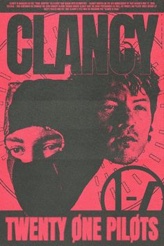 a poster with two men in black and pink on the cover of a book called clacky twenty one pilots