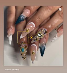 Detailed Nail Designs, Bday Nails, Obsessed With Her, 18th Bday, Nail Stuff, Classy Acrylic Nails, Unique Acrylic Nails, Bling Acrylic Nails, Glam Nails