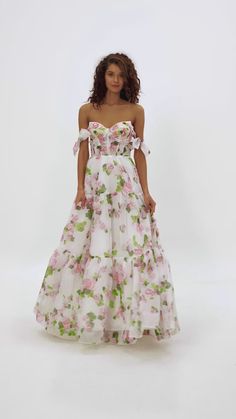 Apple Blossom Tender floral maxi tie-strap dress ➤➤ Milla Dresses - USA, Worldwide delivery Organza Dress For Debutante Ball In Spring, Summer Ball Gown For Debutante Ball, Spring Organza Maxi Dress With Fitted Bodice, Summer Organza Maxi Dress With Fitted Bodice, Tiered Organza Dress For Garden Party, Pink Organza Maxi Dress With Ruffles, Floor-length Organza Maxi Dress For Garden Parties, Spring Debutante Ball Maxi Dress, Spring Maxi Dress For Debutante Ball With Fitted Bodice