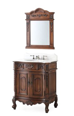 a bathroom vanity with a mirror above it